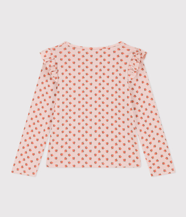 Tee-shirt manches longues en coton enfant fille rose/multicouleur