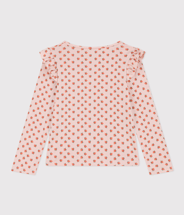 Tee-shirt manches longues en coton enfant fille rose SALINE/blanc MULTICO