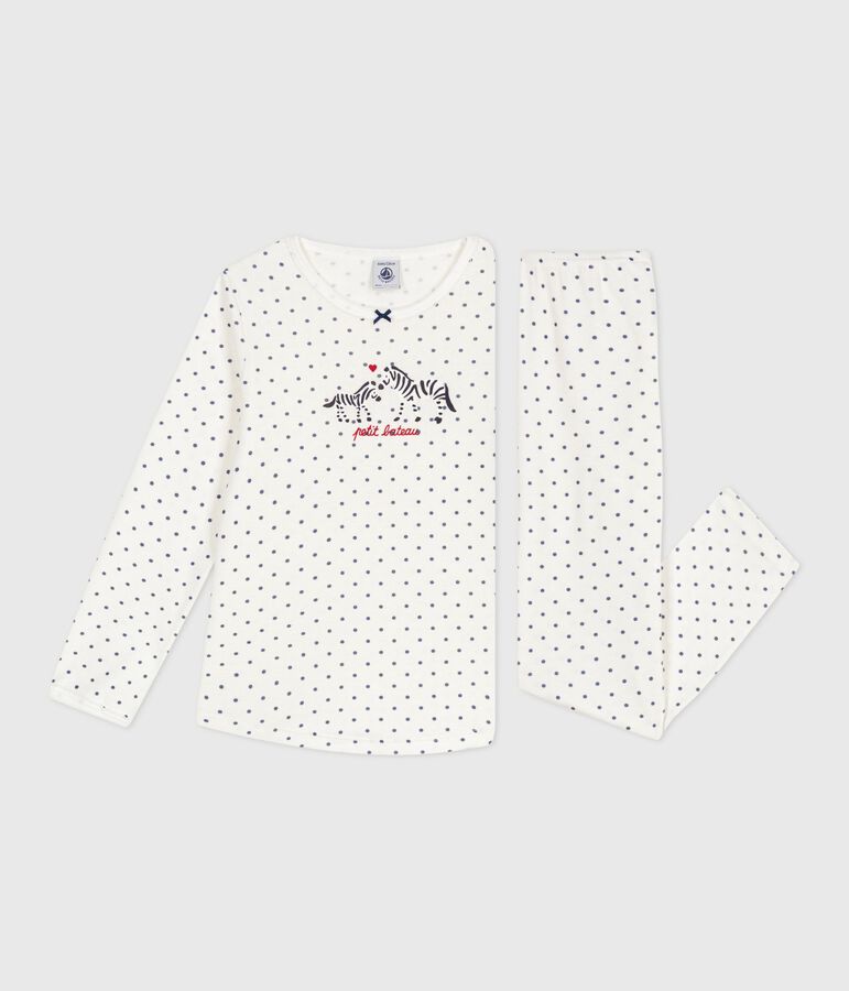 Pyjama enfant en coton imprim&eacute; pois bleu MARSHMALLOW/ SOIR
