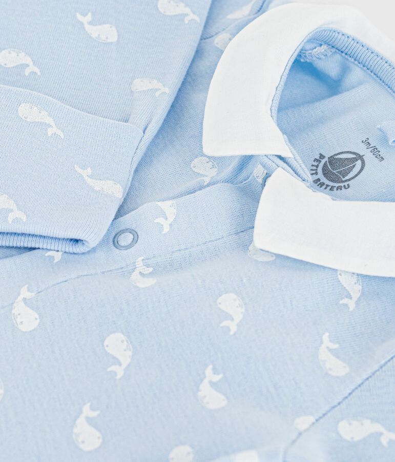 Pyjama b&eacute;b&eacute; en coton &agrave; col imprim&eacute; baleine bleu TOUDOU/blanc MARSHMALLOW