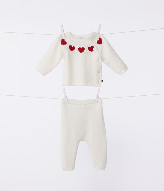 Ensemble 2 pi&egrave;ces en tricot b&eacute;b&eacute; blanc/rouge