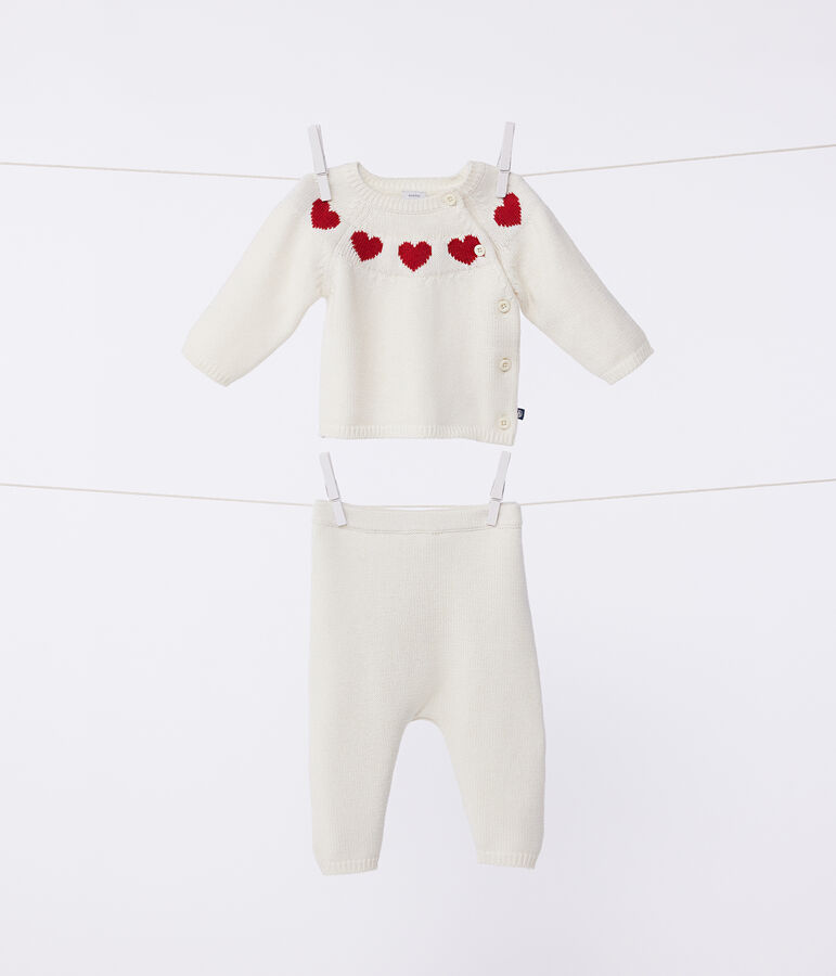 Ensemble 2 pi&egrave;ces en tricot b&eacute;b&eacute; rouge MARSHMALLOW/blanc CORRIDA
