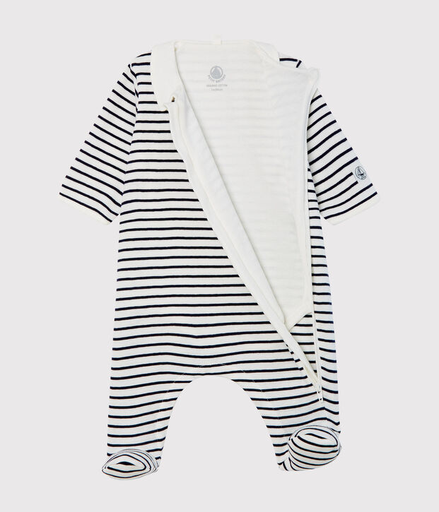 Bodyjama zipp&eacute; b&eacute;b&eacute; en c&ocirc;te blanc/bleu