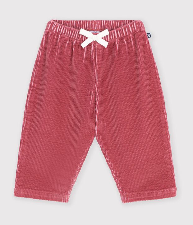 Pantalon b&eacute;b&eacute; en velours uni rose