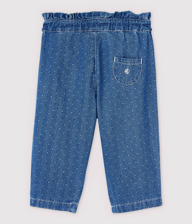 Pantalon en denim clair &agrave; pois b&eacute;b&eacute; fille bleu