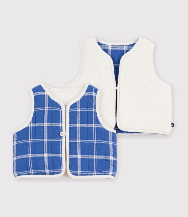 Gilet b&eacute;b&eacute; en flanelle et sherpa sans manches &agrave; carreaux &eacute;cru/multicouleur