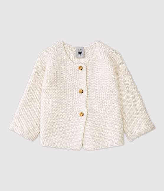 Cardigan laine et coton bébé. blanc MARSHMALLOW