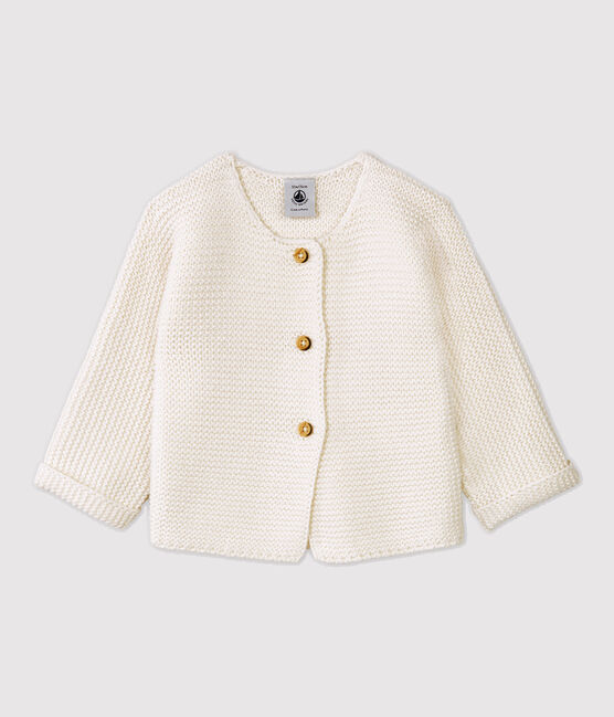 Cardigan laine et coton bébé. blanc MARSHMALLOW