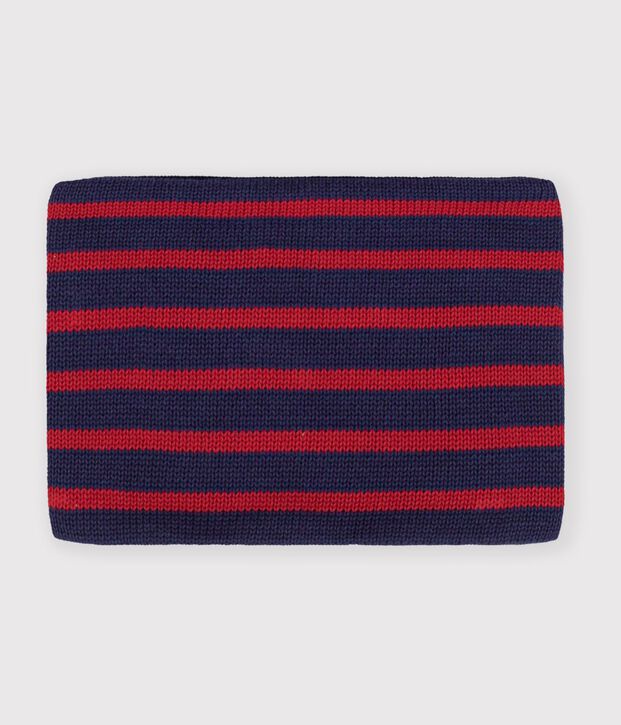 Snood enfant en tricot &agrave; rayures doubl&eacute; polaire bleu/rouge