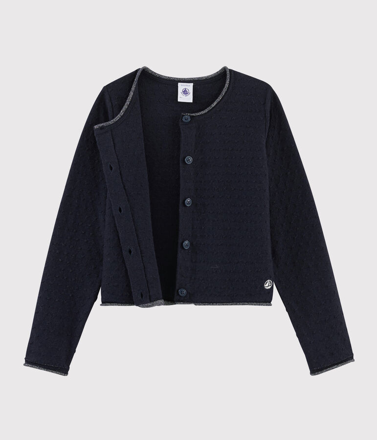 Cardigan en laine et coton enfant fille bleu SMOKING