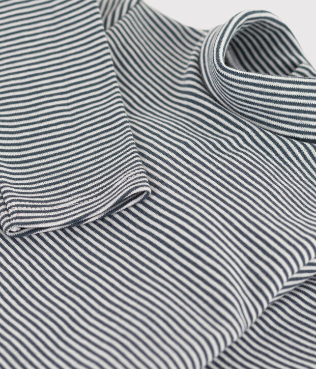 Body manches longues b&eacute;b&eacute; ray&eacute; col roul&eacute; en coton gris/blanc