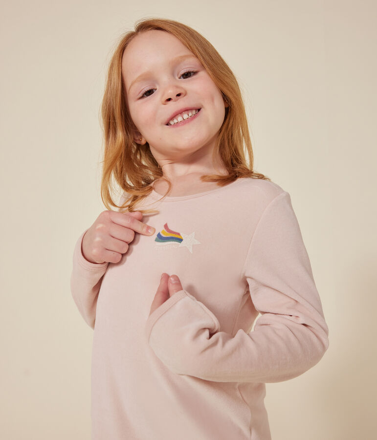 Chemise de nuit en velours enfant. rose SALINE/blanc MULTICO