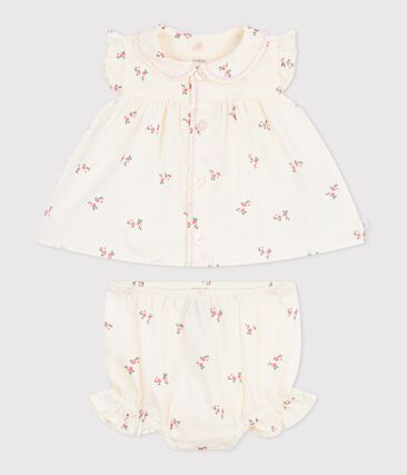 Ensemble 2 pièces bébé en coton, blouse et bloomer imprimés fleurs