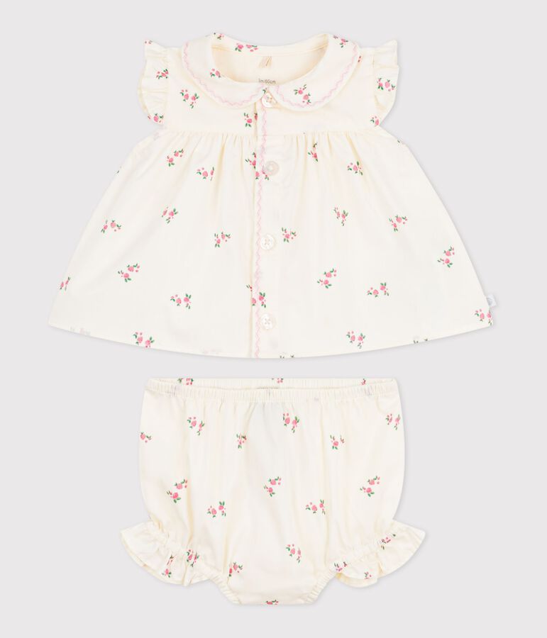 Ensemble 2 pi&egrave;ces b&eacute;b&eacute; en coton, blouse et bloomer imprim&eacute;s fleurs MILK/ MULTICO