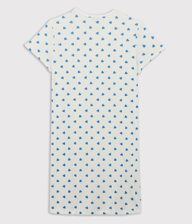 Chemise de nuit manches courtes fille c&oelig;urs bleus en coton blanc/bleu