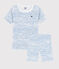 Pyjacourt snugfit imprimé vagues petit garçon en coton blanc MARSHMALLOW/bleu COOL
