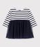 Robe b&eacute;b&eacute; bi-mati&egrave;re manches longues &agrave; rayures blanc/multicouleur