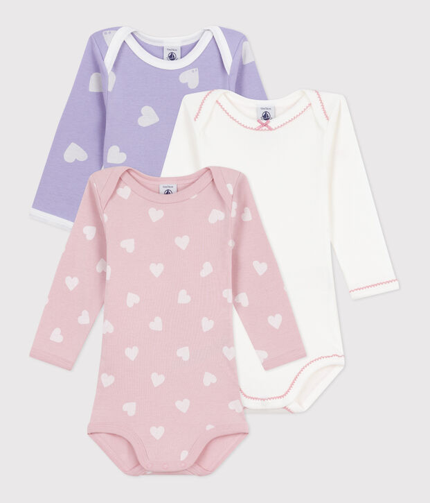 Lot de bodies manches longues en coton imprim&eacute; c&oelig;urs b&eacute;b&eacute; multicouleur