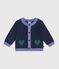 Cardigan b&eacute;b&eacute; en tricot laine et coton et motifs jacquards c&oelig;urs bleu/multicouleur