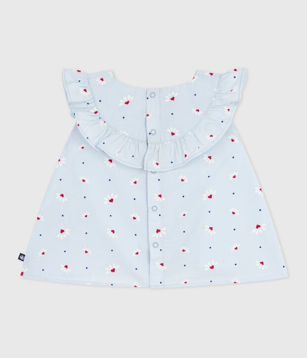 Blouse b&eacute;b&eacute; en popeline de coton sans manches, imprim&eacute; fleurs bleu/multicouleur