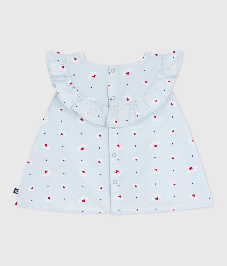 Blouse b&eacute;b&eacute; en popeline de coton sans manches, imprim&eacute; fleurs bleu FRAICHEUR/blanc MULTICO