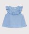 Blouse b&eacute;b&eacute; en coton sans manches en chambray brod&eacute; bleu