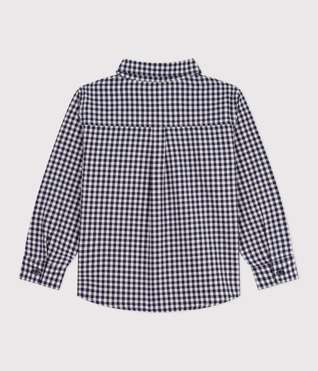 Chemise enfant en coton &agrave; carreaux bleu/&eacute;cru