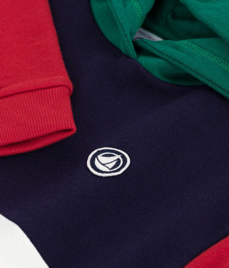 Sweatshirt &agrave; capuche enfant en coton colorblock bleu SOIR/ MULTICO