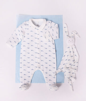 Doudou bébé en coton imprimé baleine