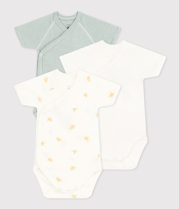 Lot de 3 bodies crois&eacute;s manches courts en coton b&eacute;b&eacute; multicouleur