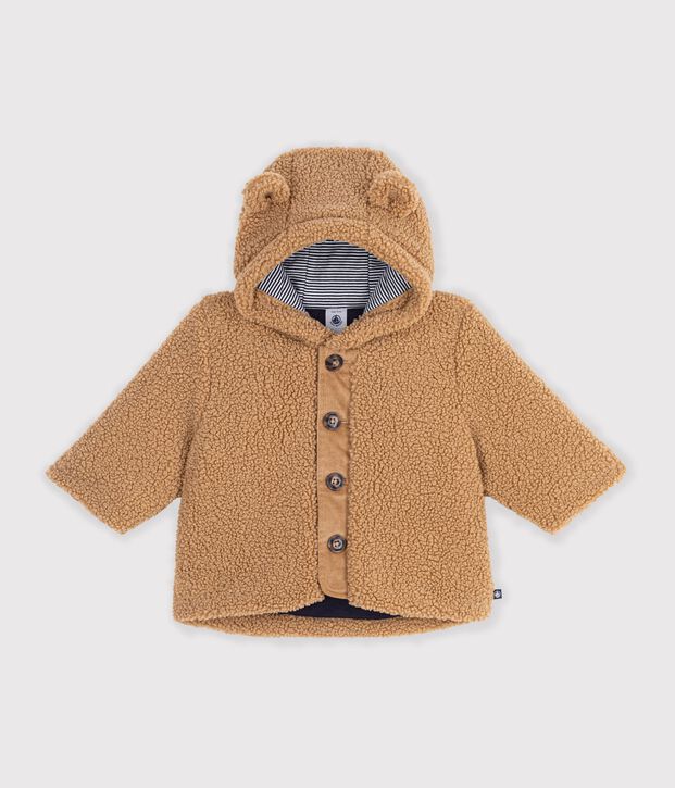 Manteau &agrave; capuche b&eacute;b&eacute; en sherpa beige fonc&eacute;