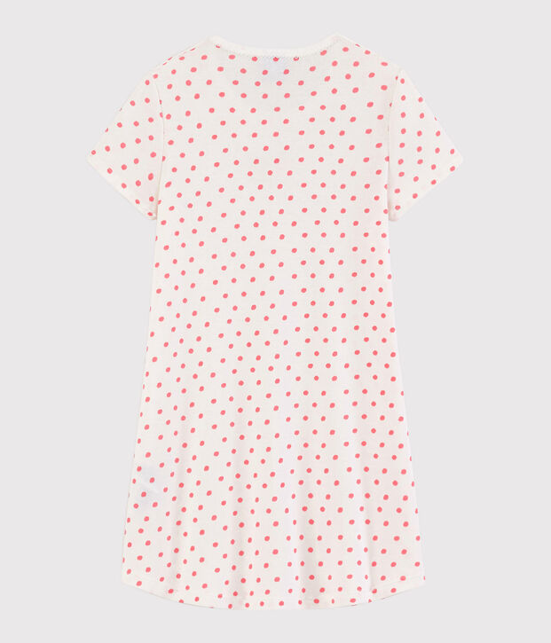 Chemise de nuit &agrave; pois roses petite fille en coton blanc/rose