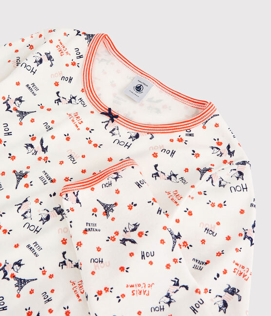 Pyjama imprimé Paris petite fille en coton biologique blanc MARSHMALLOW/blanc MULTICO