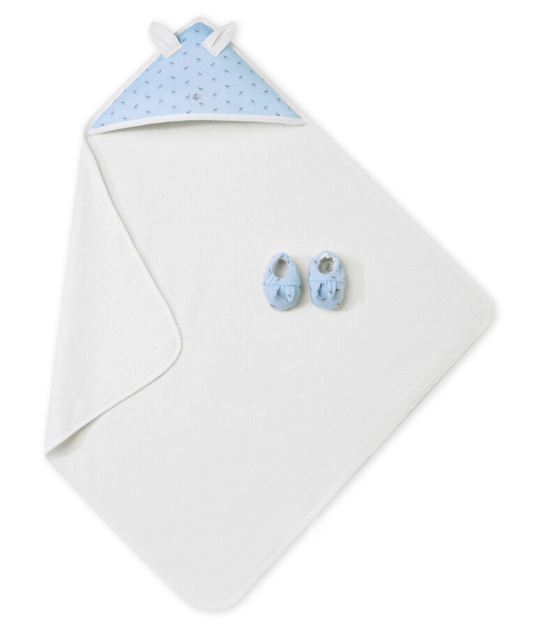 Coffret carr&eacute; de bain + chaussons b&eacute;b&eacute; mixte bleu FRAICHEUR/blanc MULTICO