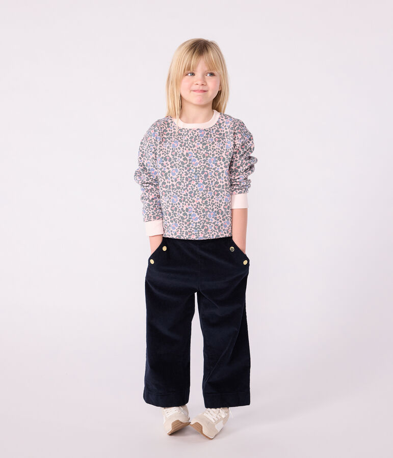 Sweatshirt enfant en coton imprim&eacute; rose JOLI/blanc MULTICO