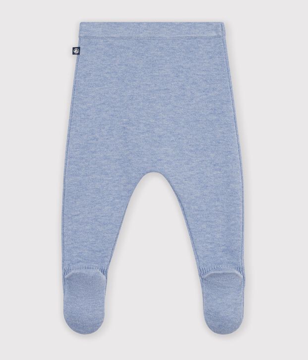 Pantalon b&eacute;b&eacute; en tricot laine et coton uni bleu clair