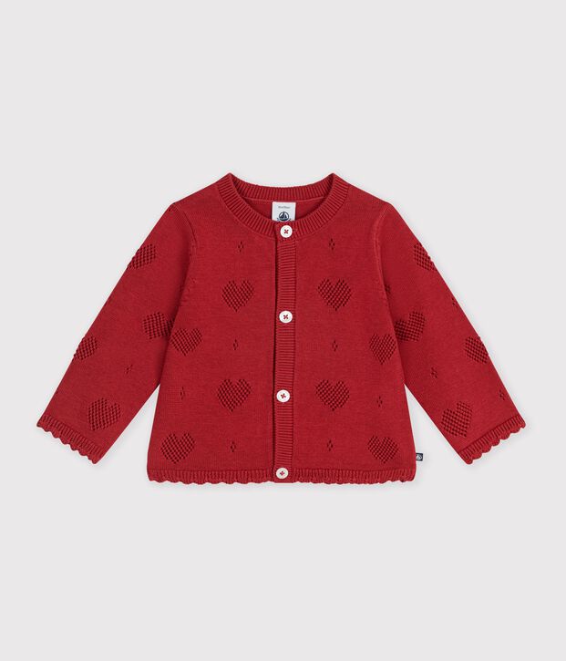 Cardigan b&eacute;b&eacute; en coton &agrave; motifs c&oelig;urs rouge