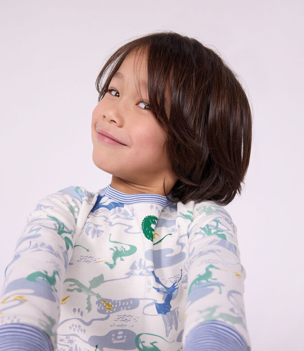 Pyjama enfant en molleton imprim&eacute; dragons blanc/multicouleur