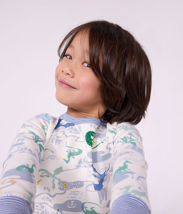 Pyjama enfant en molleton imprim&eacute; dragons blanc/multicouleur