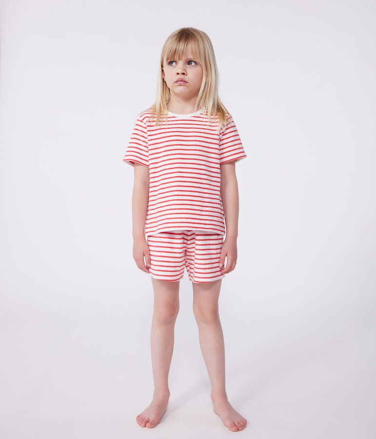 Pyjama short enfant en coton &eacute;ponge &agrave; rayures rouge MARSHMALLOW/ SPI