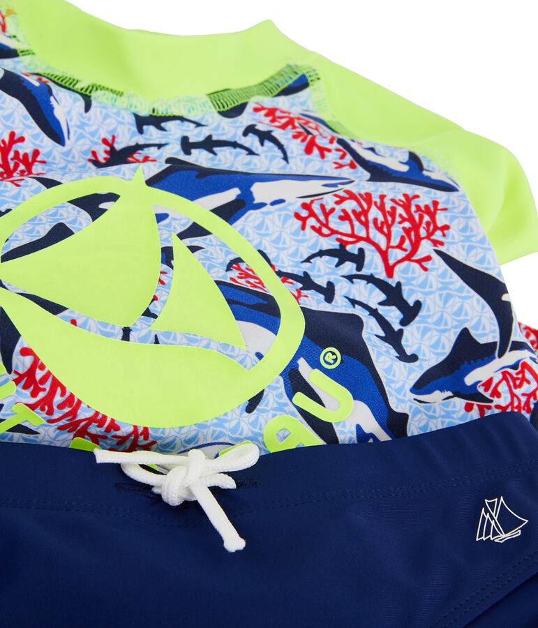 Tee shirt anti-UV UPF 50+ &eacute;coresponsable enfant gar&ccedil;on blanc MARSHMALLOW/blanc MULTICO