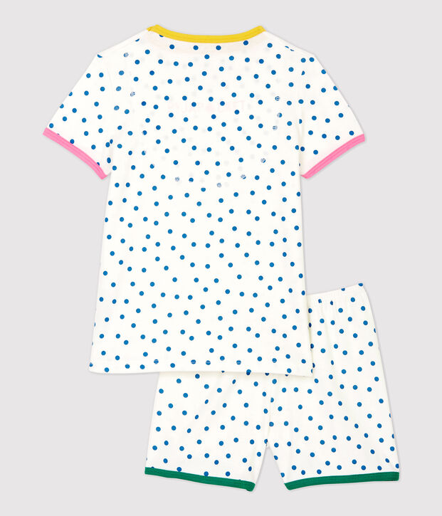 Pyjacourt &agrave; pois bleus petite fille en coton blanc/bleu