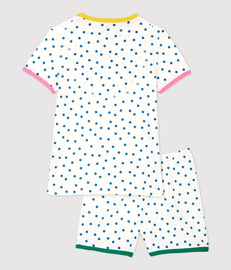 Pyjacourt &agrave; pois bleus petite fille en coton blanc/bleu