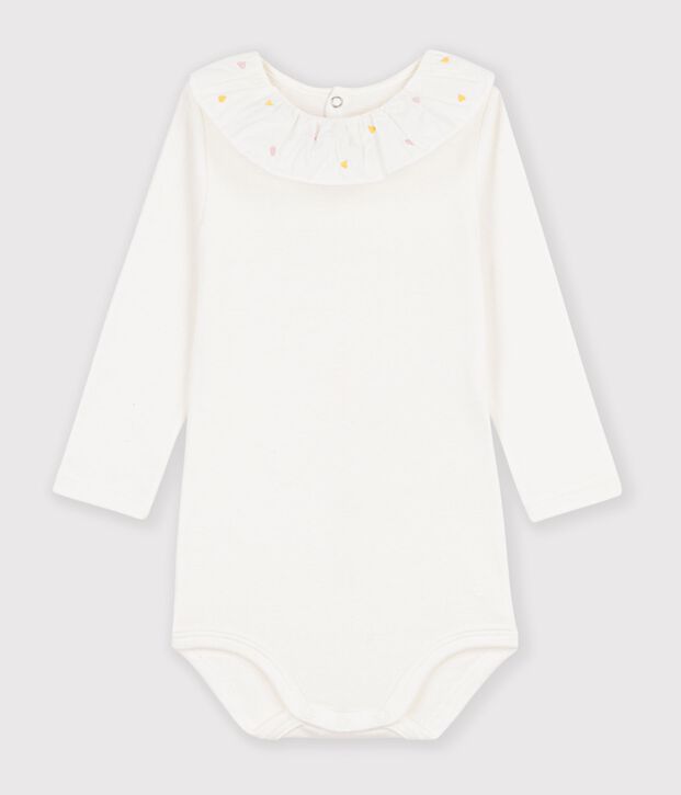 Body b&eacute;b&eacute; en coton uni &agrave; col brod&eacute; blanc