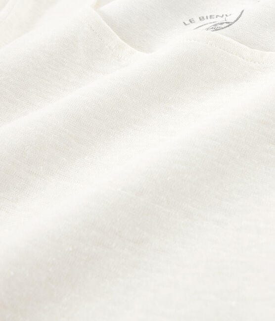 Tee-shirt manches longues femme en lin blanc MARSHMALLOW