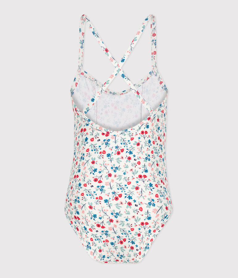 Maillot de bain une pi&egrave;ce enfant fleuri blanc MARSHMALLOW/blanc MULTICO