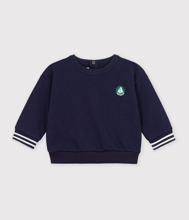 Sweatshirt b&eacute;b&eacute; en coton uni et son badge bleu marine