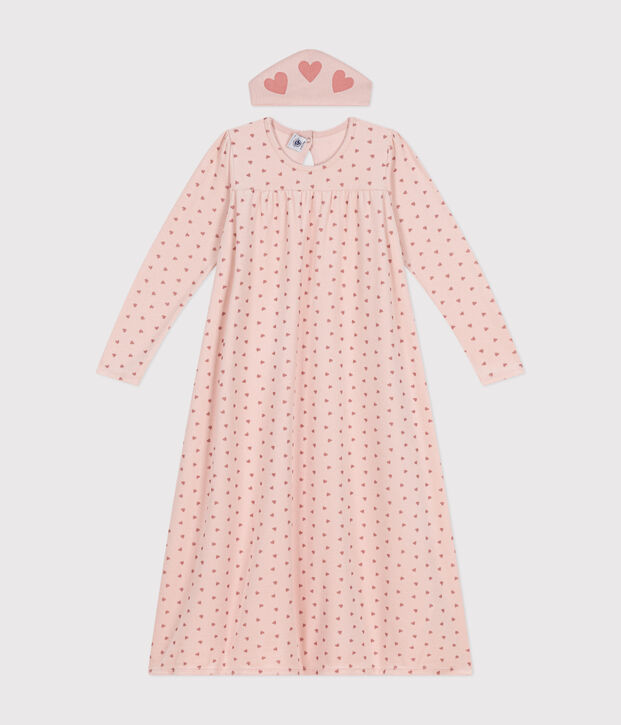Chemise de nuit et tiare c&oelig;ur en velours enfant rose/rose