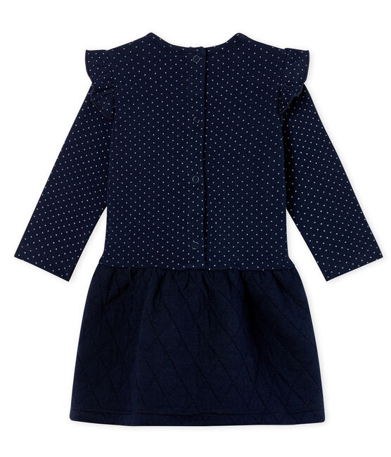 Robe manches longues bi-matière bébé fille bleu SMOKING/blanc MARSHMALLOW