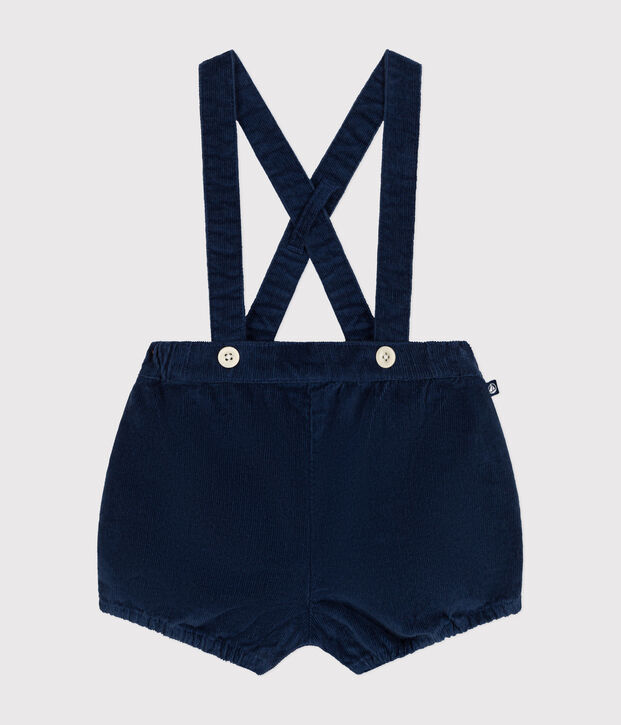 Short &agrave; bretelle en velours b&eacute;b&eacute; bleu fonc&eacute;